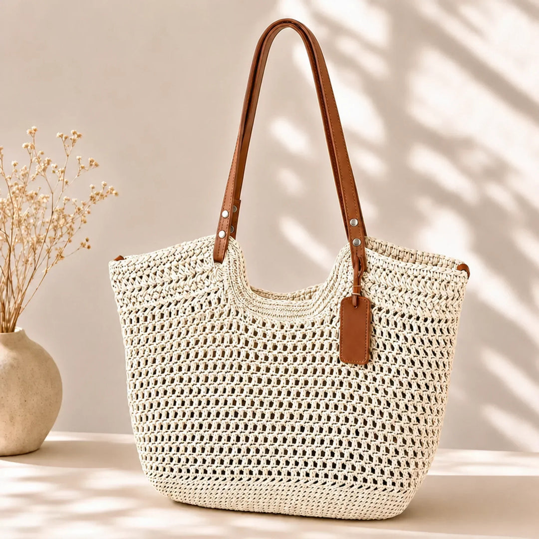 Handwoven crochet tote bag for women by Bennett and Lowe, featuring natural fibers and stylish design.