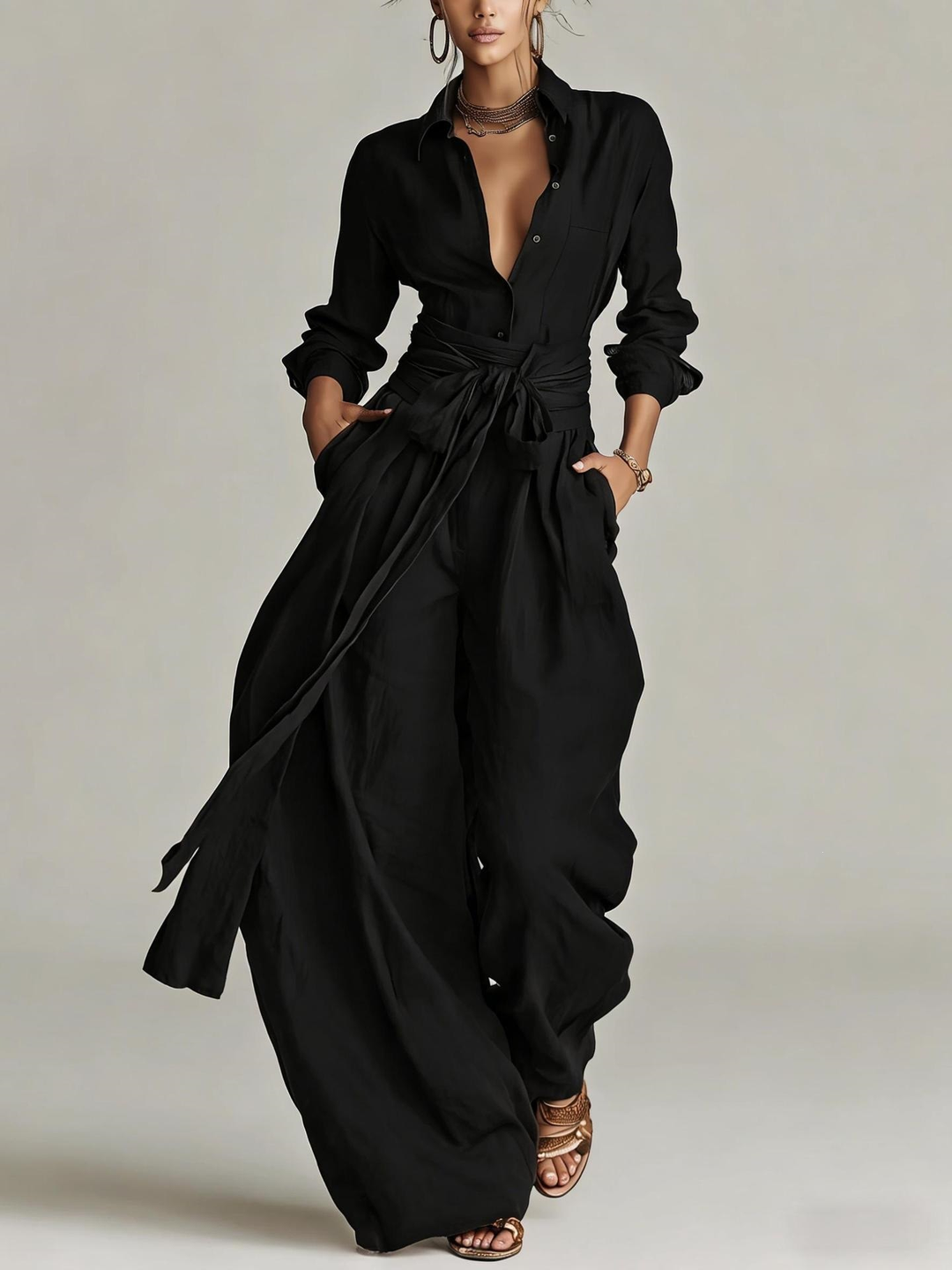 Betty two-piece set for women by Bennett and Lowe featuring a tie-waist shirt and wide-leg pants in a stylish, coordinated design.