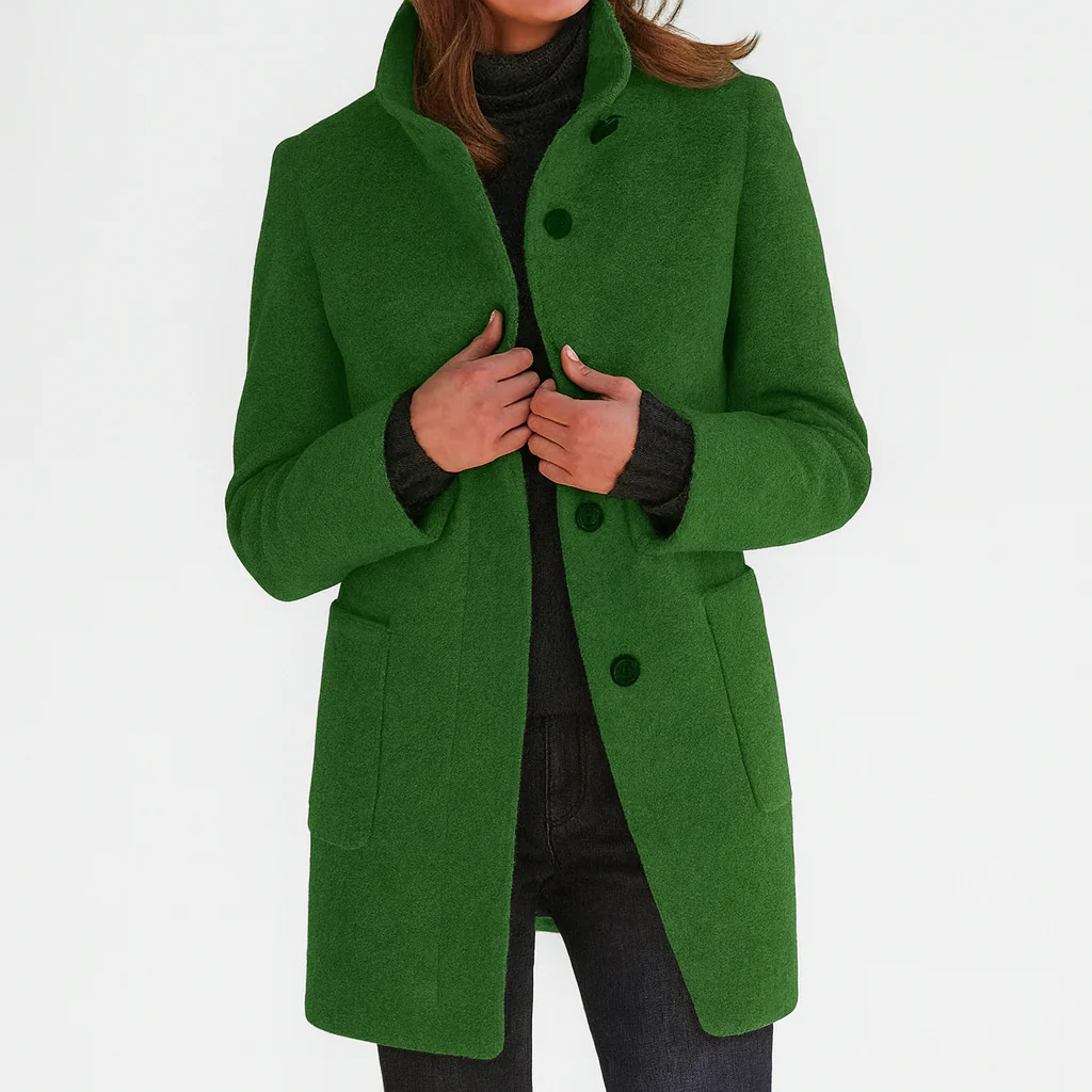 Eleonora tailored midi coat for women by Bennett and Lowe featuring a button-front design and classic silhouette.
