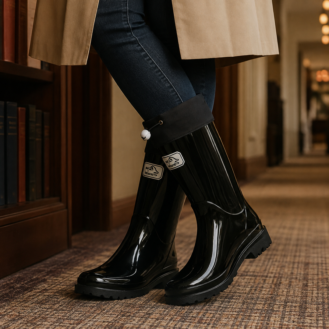 Bennett and Lowe Rosetta drawstring cuff rain boot in a sleek waterproof design