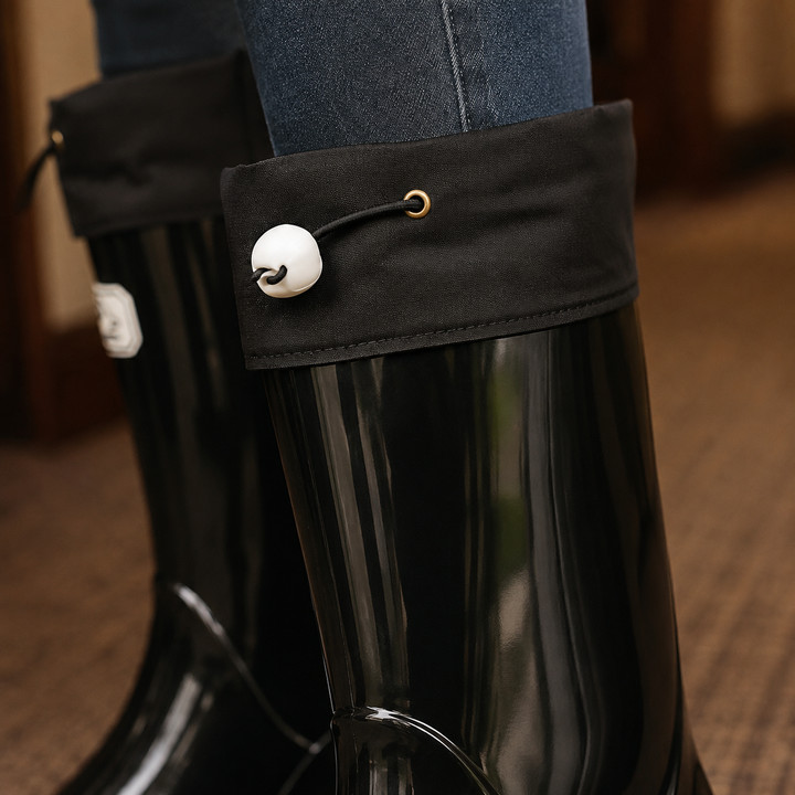 Bennett and Lowe Rosetta drawstring cuff rain boot in a classic waterproof design