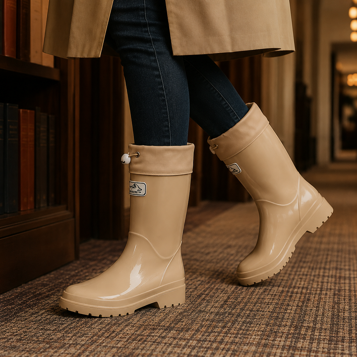 Bennett and Lowe Rosetta drawstring cuff rain boots with waterproof finish and textured outsole