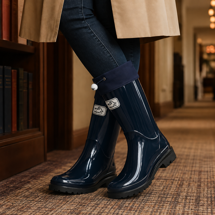 Bennett and Lowe Rosetta drawstring cuff rain boot in black waterproof rubber