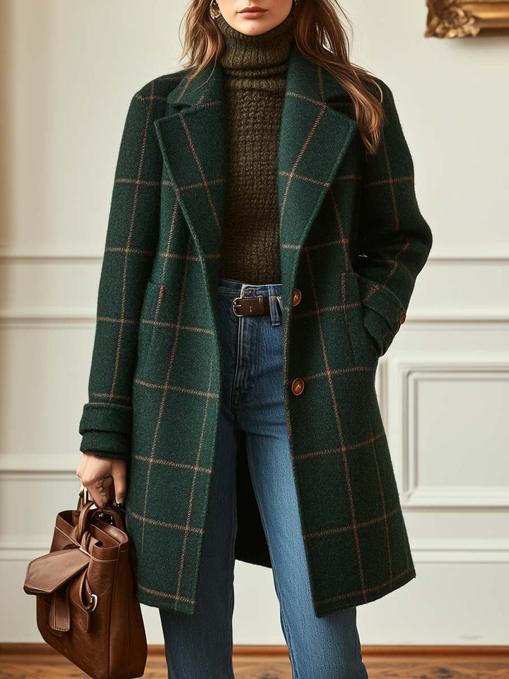 Adeline | Plaid Tweed Lapel Long-Sleeve Coat for Women