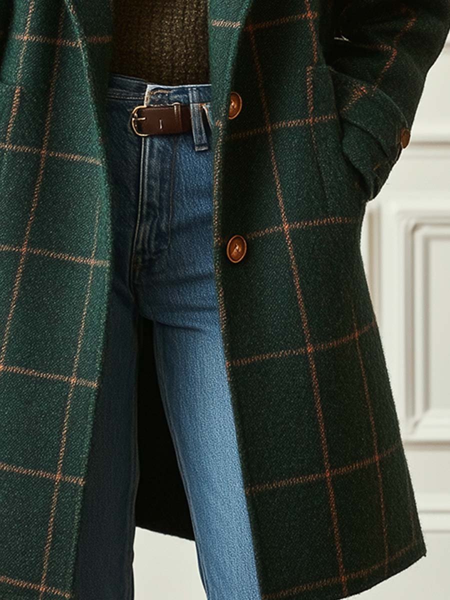 Adeline | Plaid Tweed Lapel Long-Sleeve Coat for Women