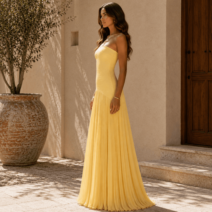 Elegant off-shoulder maxi dress for women by Bennett and Lowe, featuring a flowing design and imported quality.