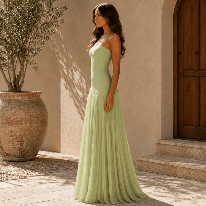Elegant off-shoulder maxi dress for women by Bennett and Lowe, featuring a flowing design and imported craftsmanship.