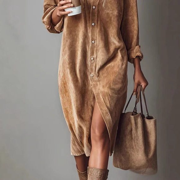 Bennett and Lowe Bryony button-down midi shirt dress with side slit for women