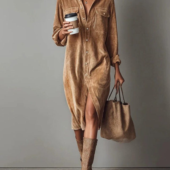 Bennett and Lowe Bryony button-down midi shirt dress with side slit for women