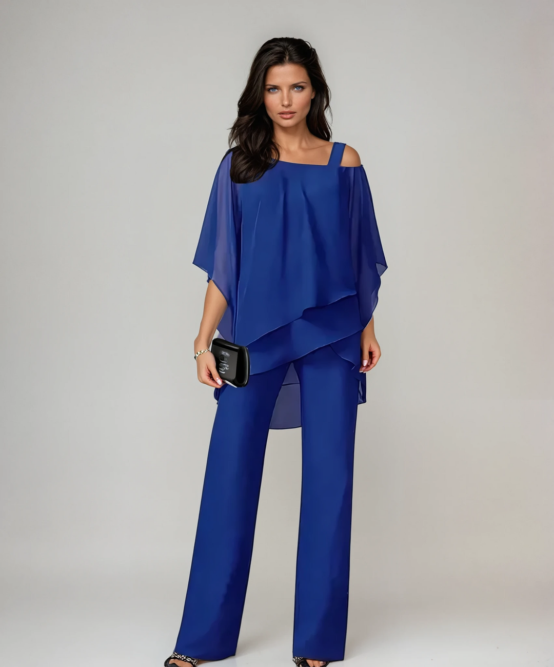 Cenna layered top and wide-leg pants two-piece set for women, featuring a stylish layered top and flowy wide-leg pants.