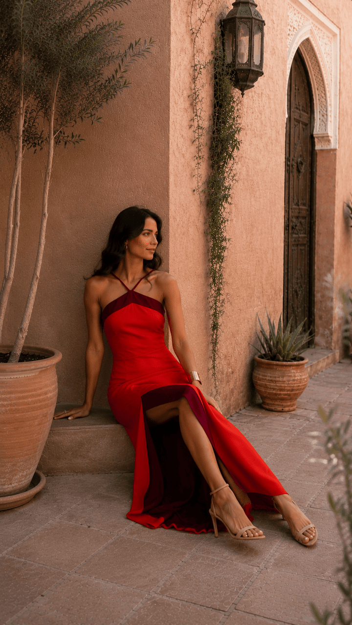 Imported Bennett and Lowe Elisa halter-neck slit maxi dress for women, flowing fabric and elegant design.