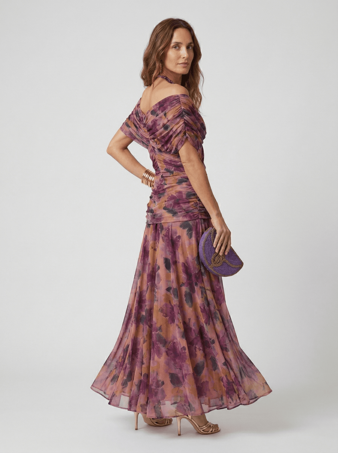 Bennett and Lowe Paula V-neck maxi dress for women, long flowing dress with V-neckline and elegant design, displayed on a hanger.