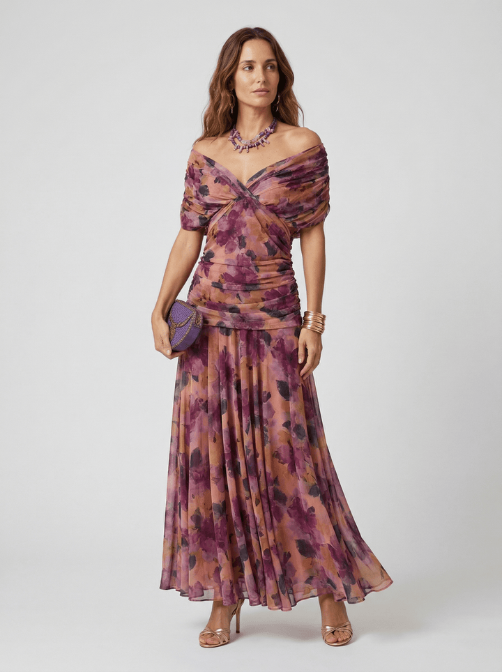 Bennett and Lowe Paula V-neck maxi dress for women in a flowing fabric, featuring a flattering V-neckline and elegant design.