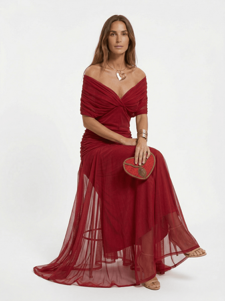 Elegant long V-neck maxi dress for women by Bennett and Lowe, featuring flowing fabric and a flattering silhouette.