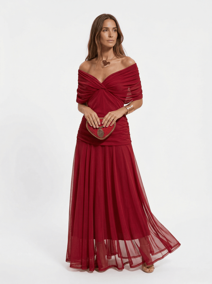 Long V-neck maxi dress for women by Bennett and Lowe, featuring a flowing silhouette and elegant design.