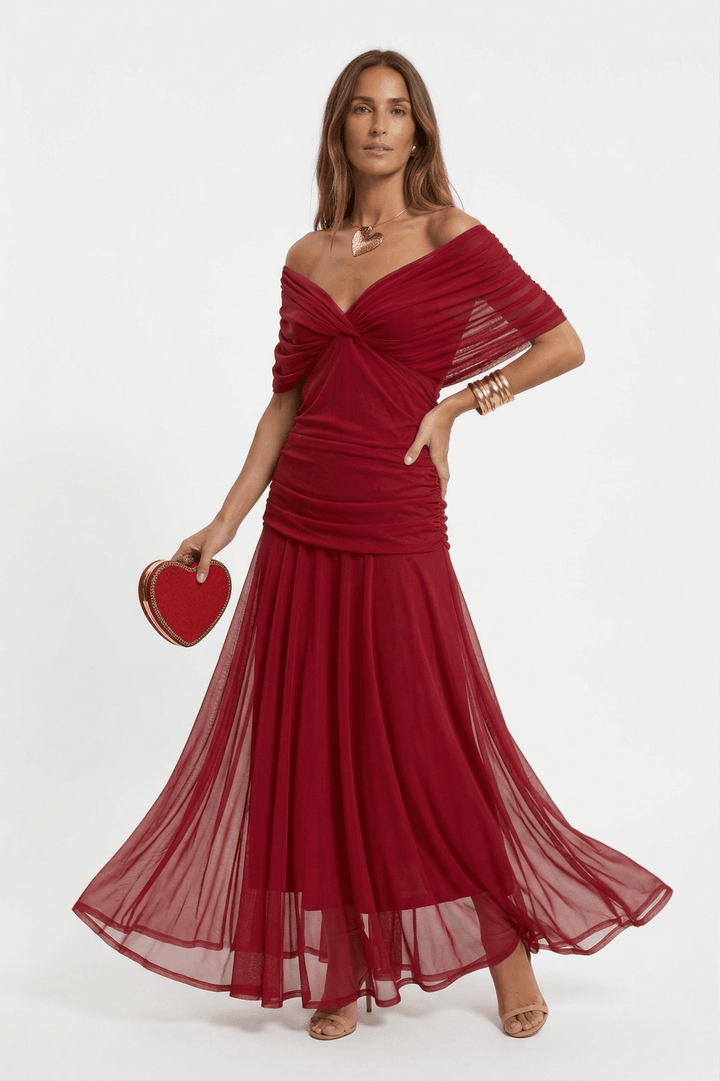 Bennett and Lowe Paula V-neck maxi dress for women, long flowing dress with V-neckline and elegant silhouette.