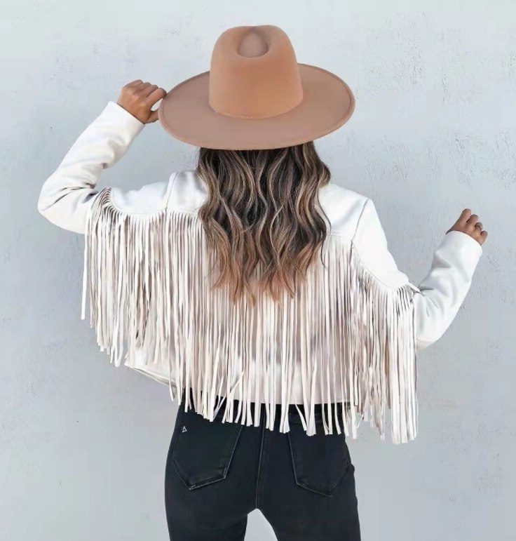 Bennett and Lowe Sunniva cropped fringe moto jacket in suede for women