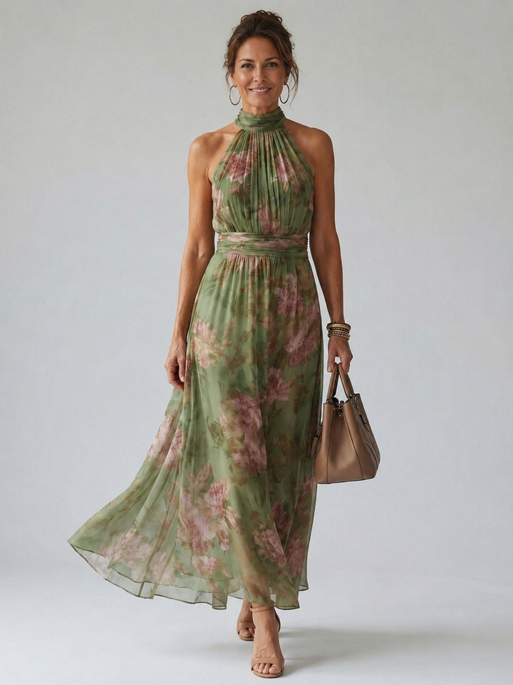 Mirelle | Gathered Halter Midi Dress