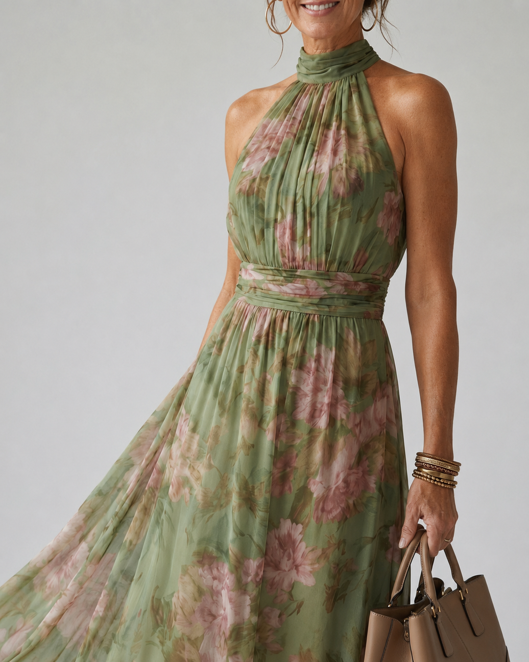 Mirelle | Gathered Halter Midi Dress