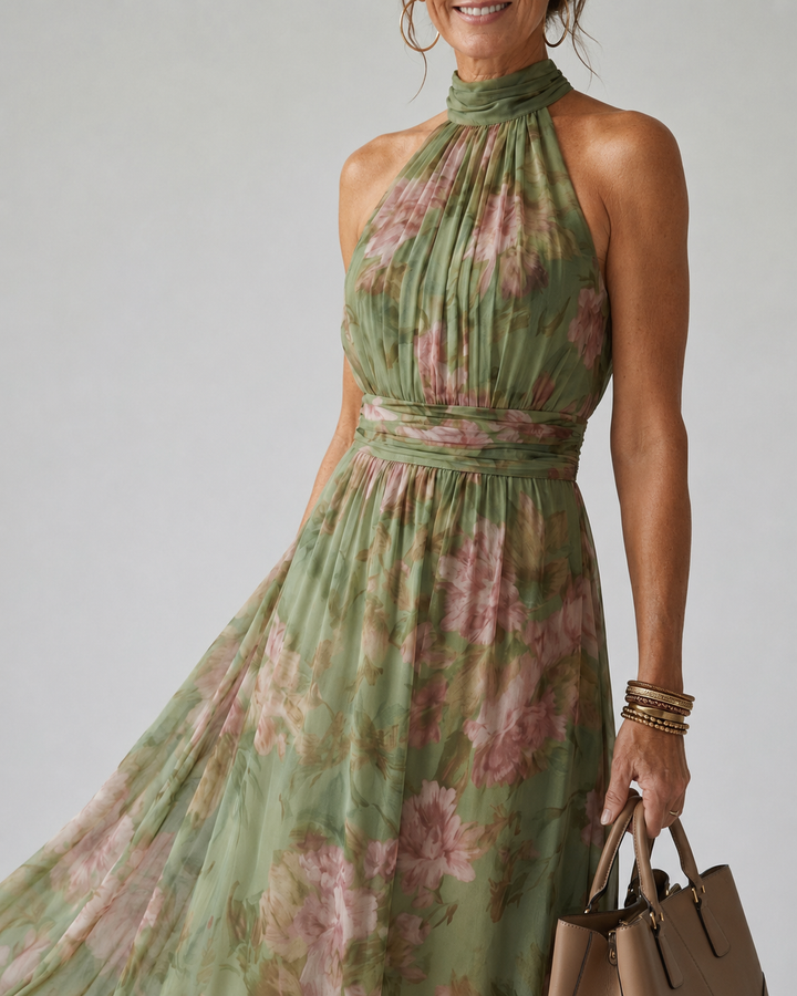 Mirelle | Gathered Halter Midi Dress