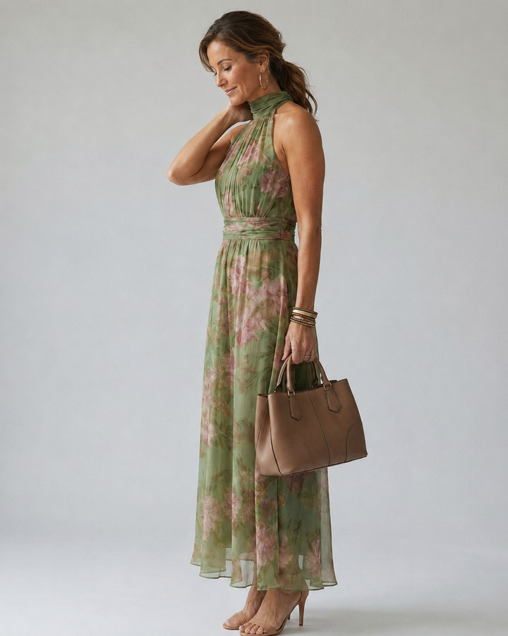 Mirelle | Gathered Halter Midi Dress