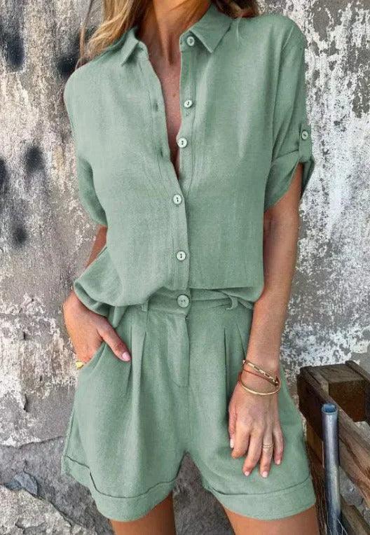 Bennett and Lowe Shannon relaxed two-piece pants suit featuring a stylish, comfortable matching top and wide-leg pants.
