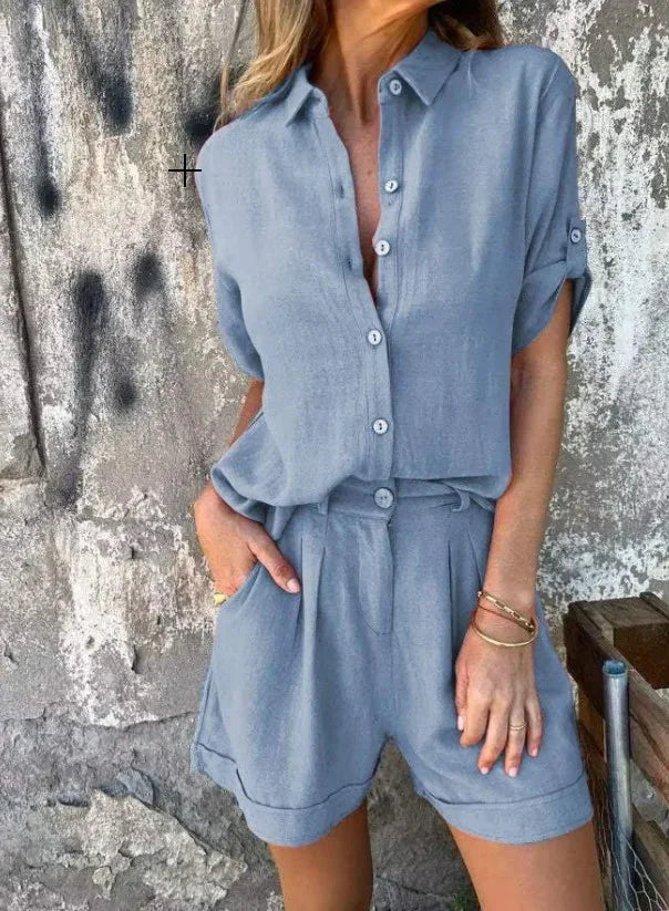 Shannon Bennett and Lowe relaxed two-piece pants suit featuring a stylish, comfortable matching top and wide-leg pants.