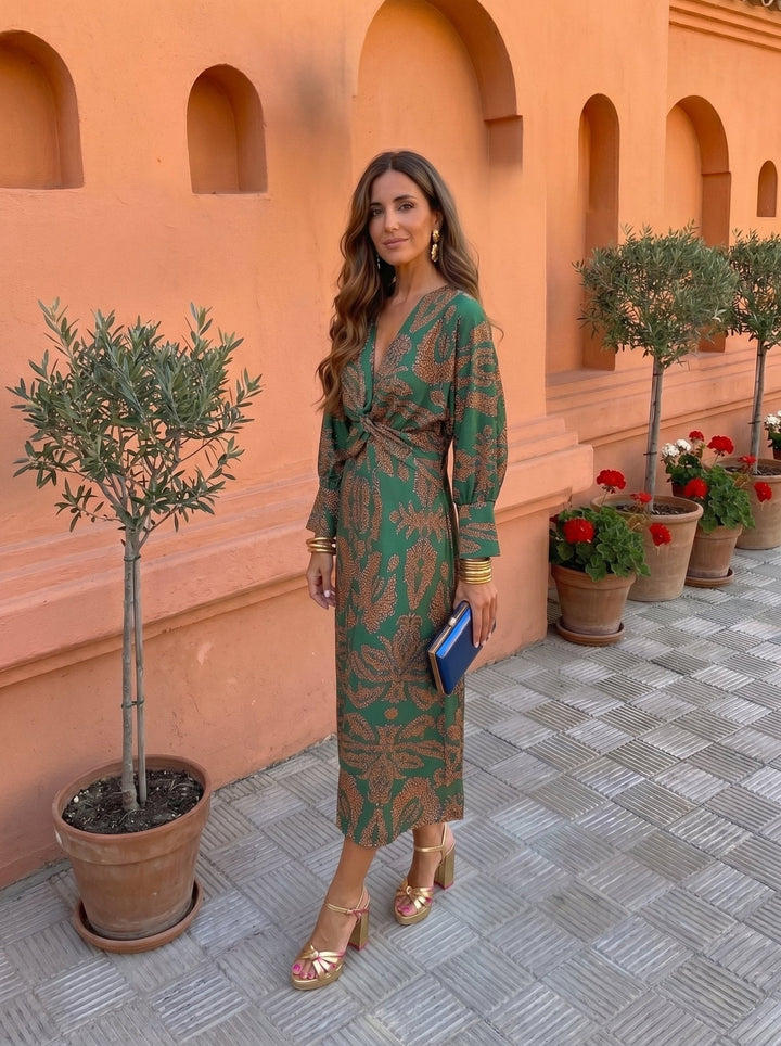 Printed midi dress for women by Bennett and Lowe, featuring a stylish floral pattern and a flowing silhouette.
