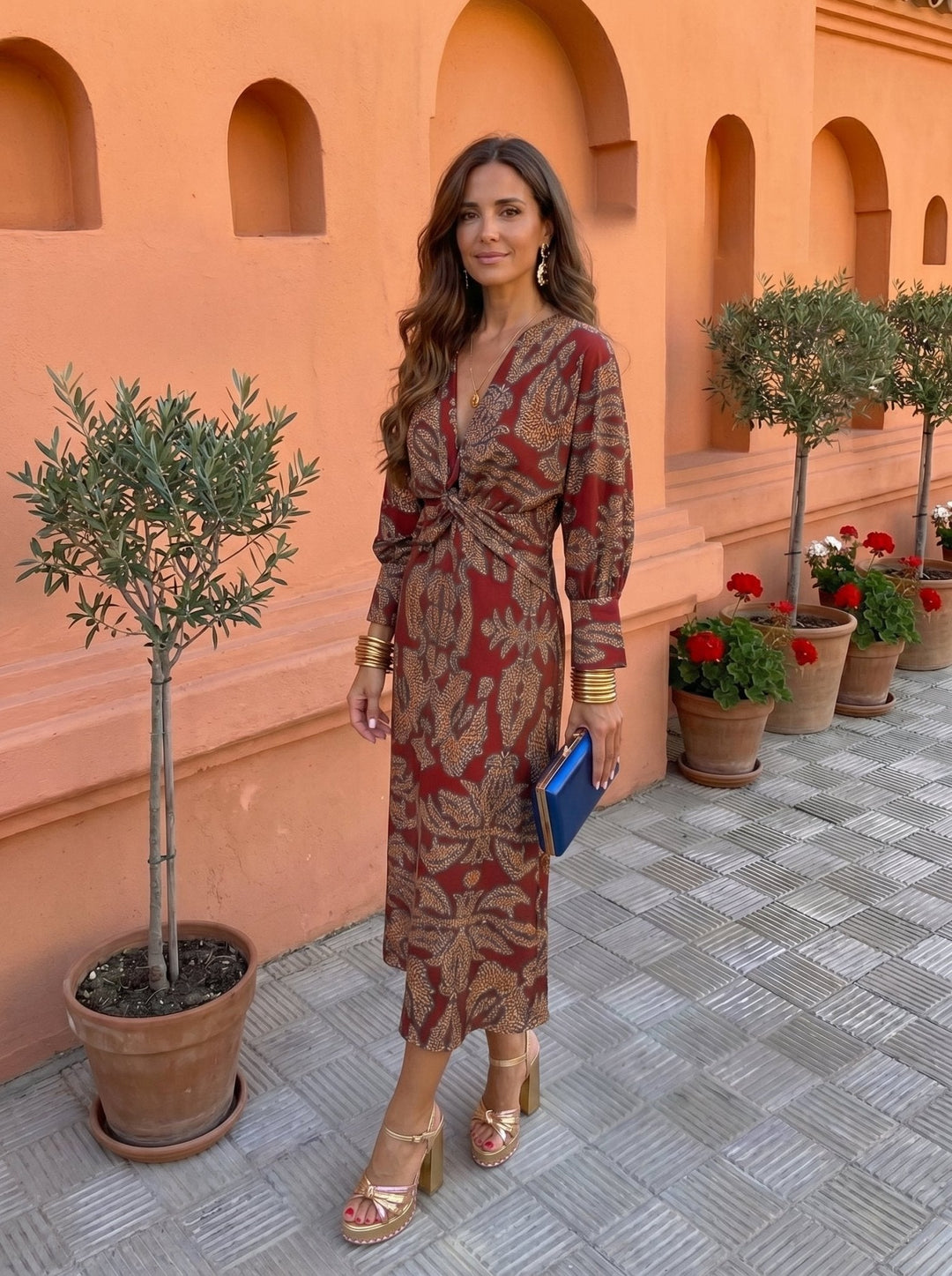 Printed midi dress for women by Bennett and Lowe, featuring a stylish floral pattern and a flattering midi length.