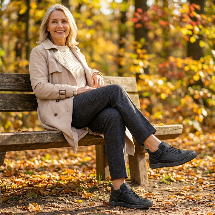 Rosie Bennett and Lowe supportive women's comfort sneakers in nano-banana color with cushioned design and sporty style.