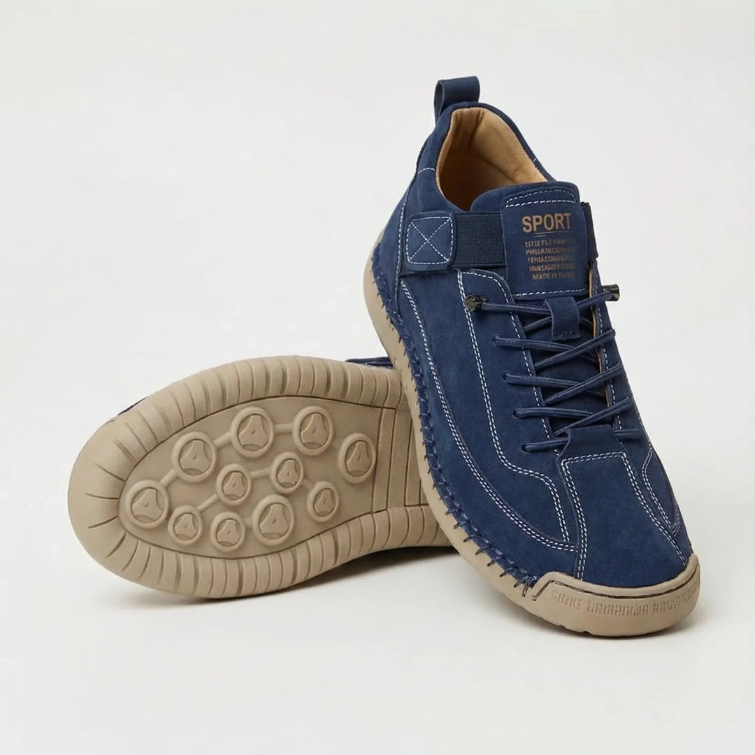 Rosie Bennett and Lowe women's supportive comfort sneakers in beige with cushioned soles and breathable mesh uppers.