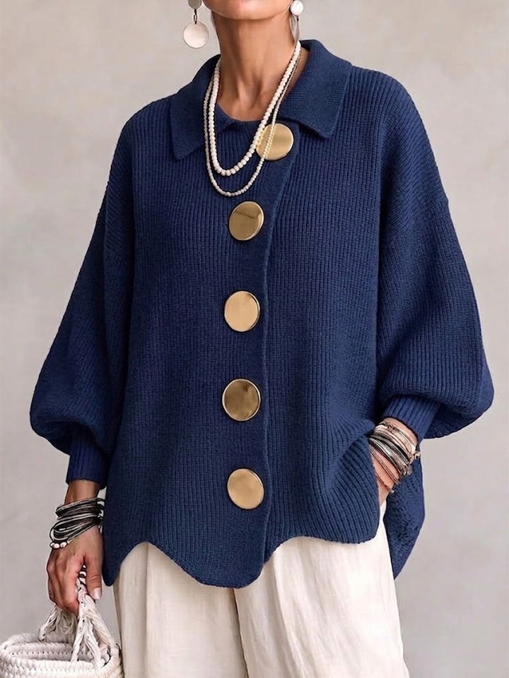 Isadora oversized collared cardigan for women by Bennett and Lowe, featuring a relaxed fit and soft knit fabric.