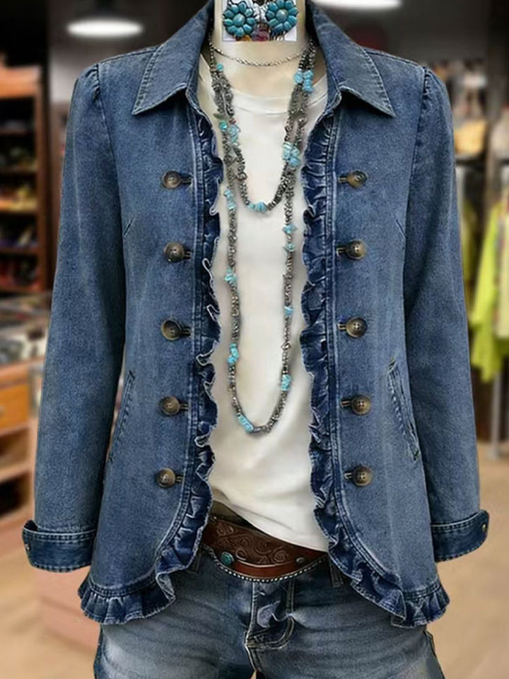 Bennett and Lowe Ruffelle boho ruffled jacket for women, featuring layered ruffles and a relaxed fit in a stylish, casual design.