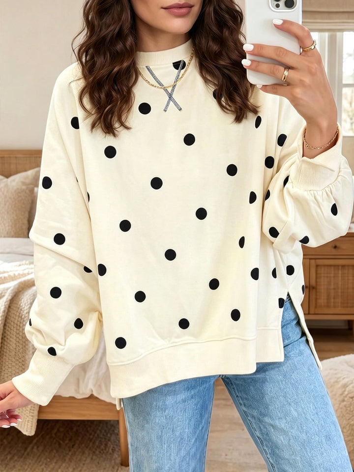 Bennett & Lowe Tessa polka dot relaxed sweatshirt with a comfortable fit, featuring a classic polka dot pattern on soft fabric.