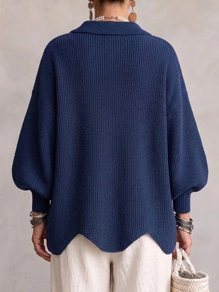 Isadora Bennett and Lowe oversized collared cardigan for women, cream knit with large collar and relaxed fit, displayed on a model.
