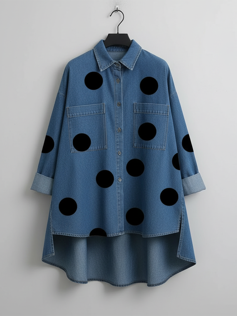 Bennett and Lowe Peggy polka dot overshirt for women, featuring a stylish black and white polka dot pattern and a relaxed fit.