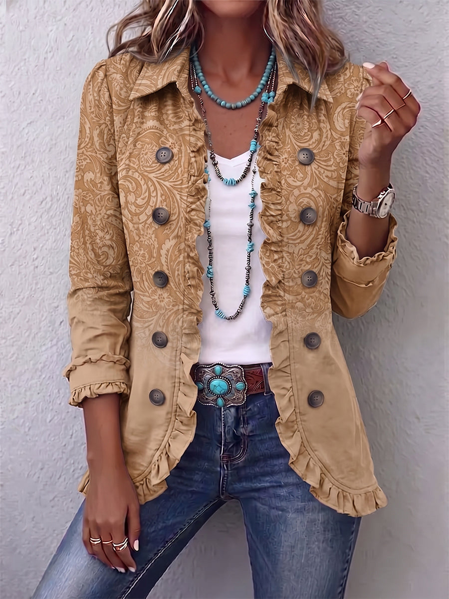Bennett and Lowe Crestelle Western pattern ruffle jacket for women, featuring a stylish design with ruffles and Western-inspired details.