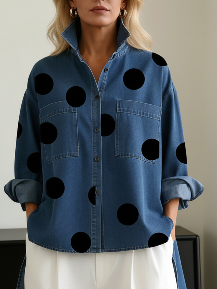 Polka dot overshirt for women by Bennett and Lowe, featuring a classic design and lightweight fabric in a casual style.
