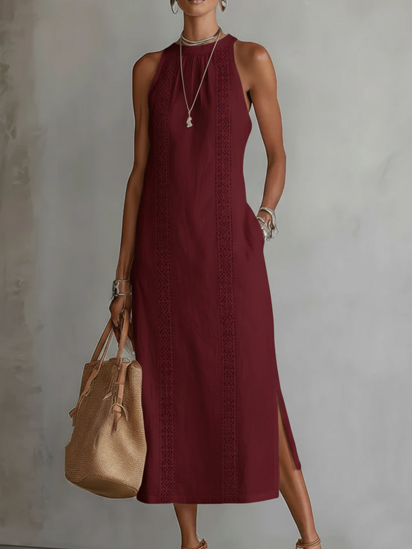 Olivia Newyork Jimena relaxed midi dress with mandarin collar, lightweight fabric, and country-inspired style, shown in the original image.