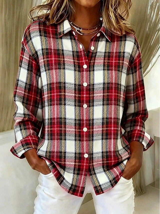 Delphine | Plaid Button-Front Blouse