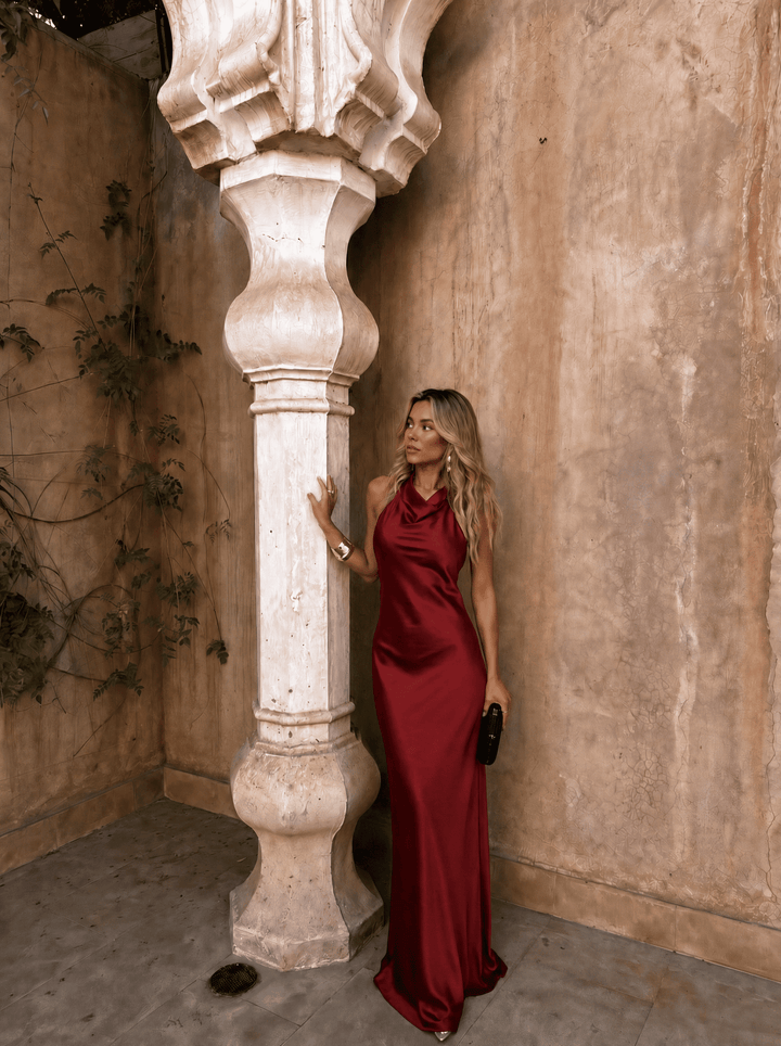 Imported Rosario Riad-style dress for women by Bennett and Lowe, featuring intricate patterns and flowing fabric.