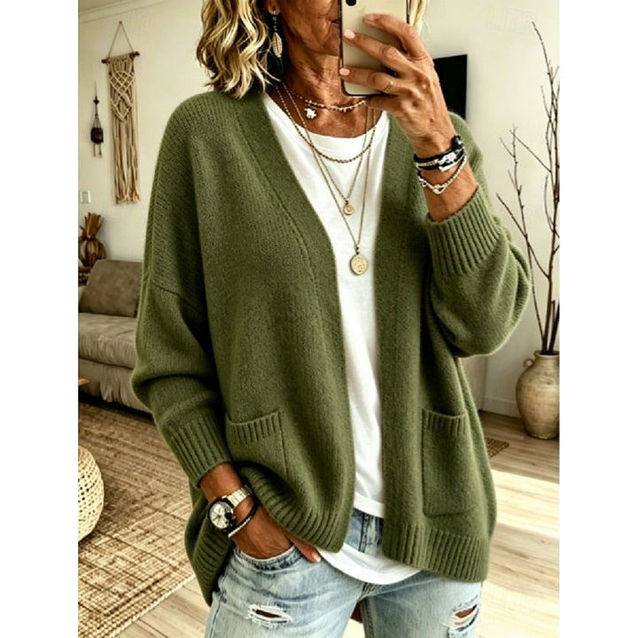Bennett & Lowe Juliet relaxed open-front cardigan in soft knit fabric, shown draped on a hanger with a casual fit.