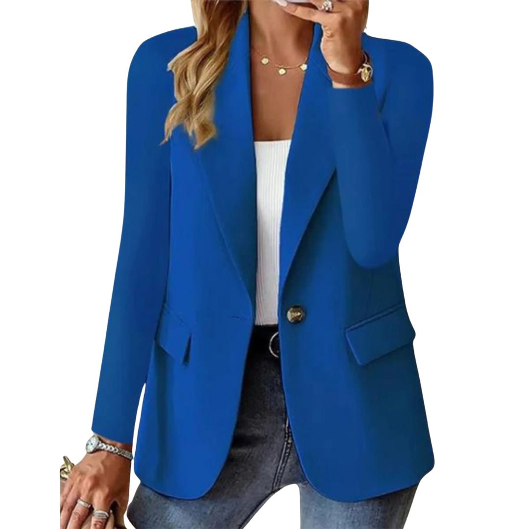 Sheryl tailored long-sleeve blazer for women by Bennett and Lowe, navy blue, fitted design, lapel collar, professional style