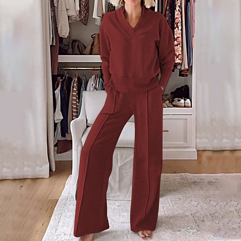 Amy relaxed two-piece pants set by Bennett and Lowe, featuring comfortable matching top and wide-leg pants in soft fabric.