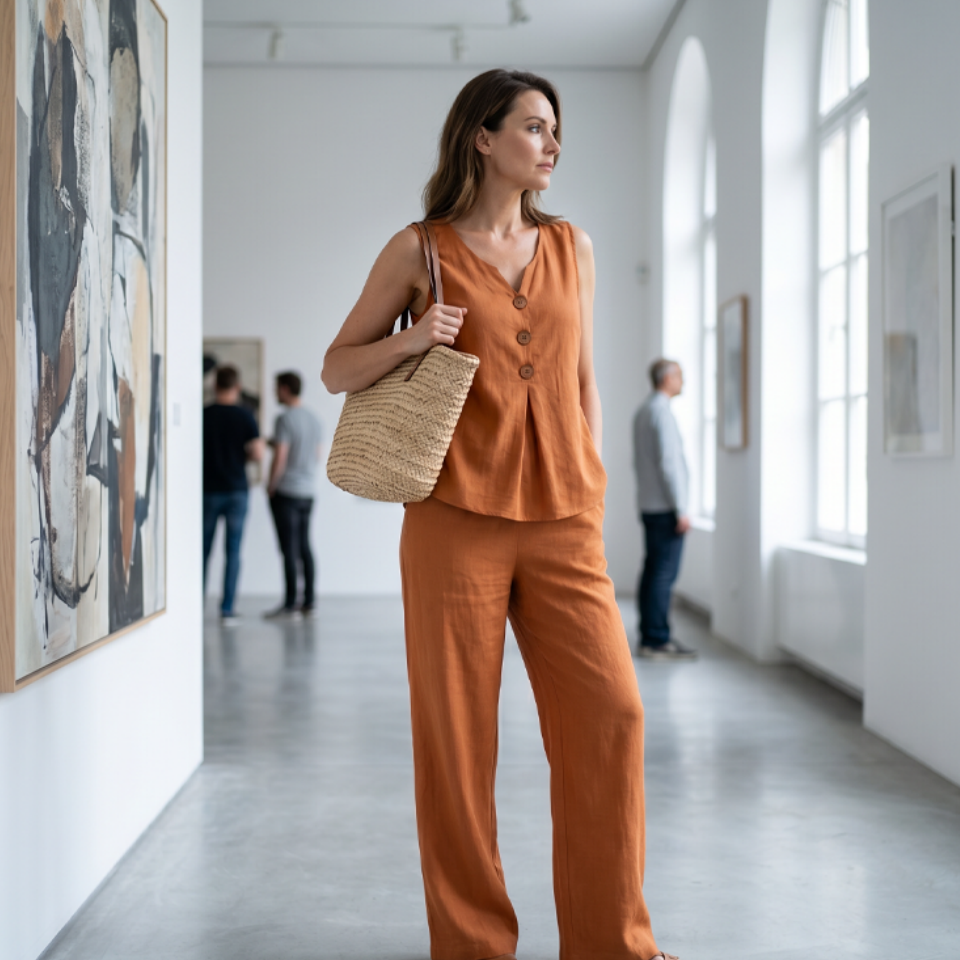 Emily loose top and pants set by Bennett and Lowe, featuring a stylish two-piece outfit with relaxed fit and casual elegance.