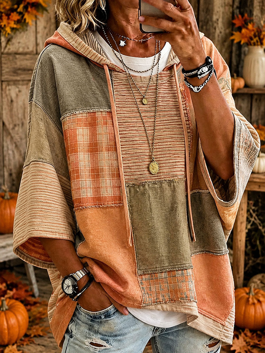 Cristina oversized hoodie by Bennett & Lowe featuring a colorful autumn patchwork design, cozy and stylish for fall wear.