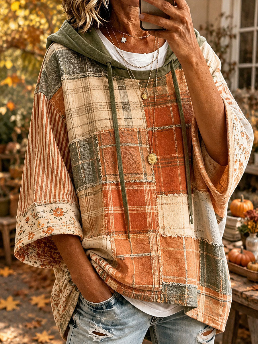 Ana Autumn Patchwork Oversized Hoodie by Bennett & Lowe featuring colorful patchwork design and a comfortable, relaxed fit.