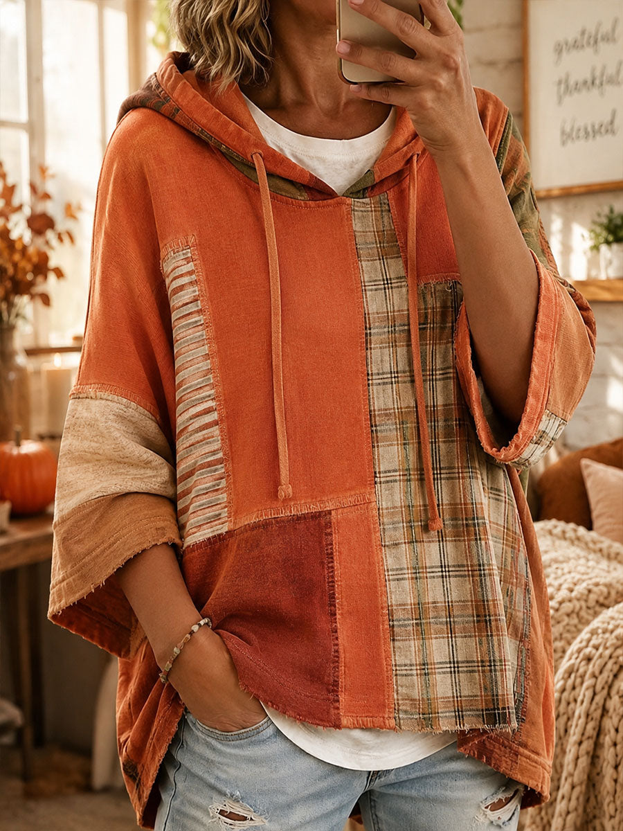 Bennett & Lowe Carmen Autumn Patchwork Oversized Hoodie with multicolored patchwork design and cozy fit.