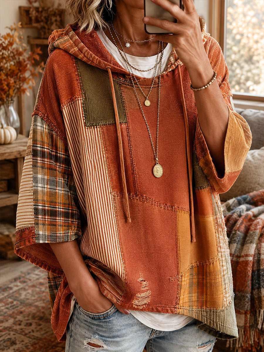 Raluca Bennett & Lowe autumn patchwork oversized hoodie with colorful mixed fabric and relaxed fit.