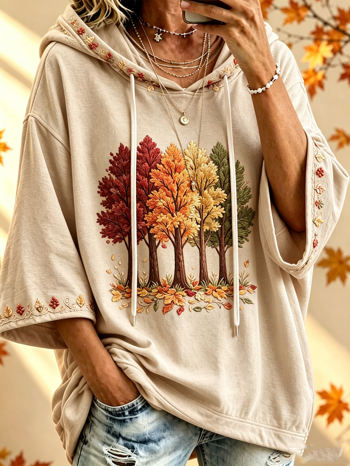 Maria Bennett & Lowe oversized hoodie with autumn print, featuring a cozy, relaxed fit and vibrant fall-inspired design.